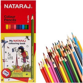 NATARAJ Bright Shades Full Size Colour Pencils + Colouring Book & a Sharpener Set (Full Size Colouring Pencils + Colouring Book)