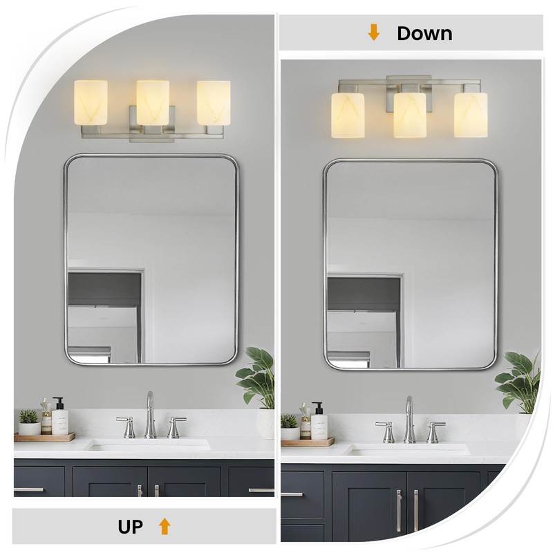 Mieloxiy 3-Light Square Bathroom Light Fixture, Brushed Nickel Modern Vanity