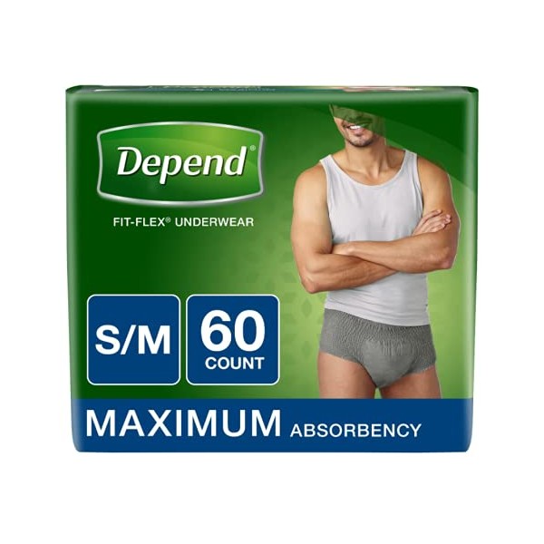 Depend FIT-FLEX Incontinence Underwear for Men, Maximum Absorbency, S/M, Gray (Packaging may vary)