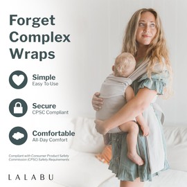 Lalabu The Simple Wrap Baby Wraps Carrier - Stylish Baby Sling Carrier for Newborns & Toddlers 13-28 lbs. Safety Tested, Easy-to-Use, Ergonomic, & Comfortable - Clay