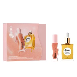 Gisou Glossy & Glazed Set - Aceite para el cabello con infusión de miel (0.7 fl oz) y aceite labial con infusión de miel ciruela glaseada (tamaño completo)