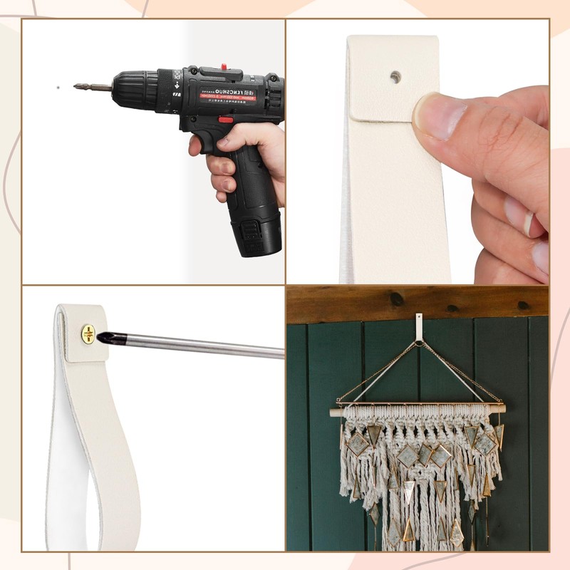 Creamy White Wall Hooks - 8 Pcs Leather Strap Curtain