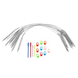 Circular Knitting Needles Set,9 Pack Stainless Steel Knitting Needles Kit (16 Inch/40cm),9 Sizes from 2mm-6mm,with Small Tools,Round Short Metal,for Beginners,Making Sock,Weave DIY Lover