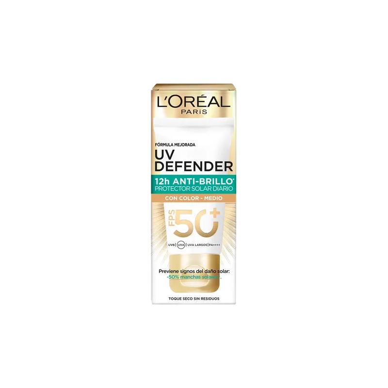 Crema Facial Oréal Paris Defender Anti Brillo Color Medio 40g