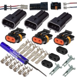 3-Pack, 46Amp (2-PIN) Metri-Pack 630 Series Pull-to-SEAT Waterproof Connector Terminals and Seals 12-10 AWG w/Remove Tool