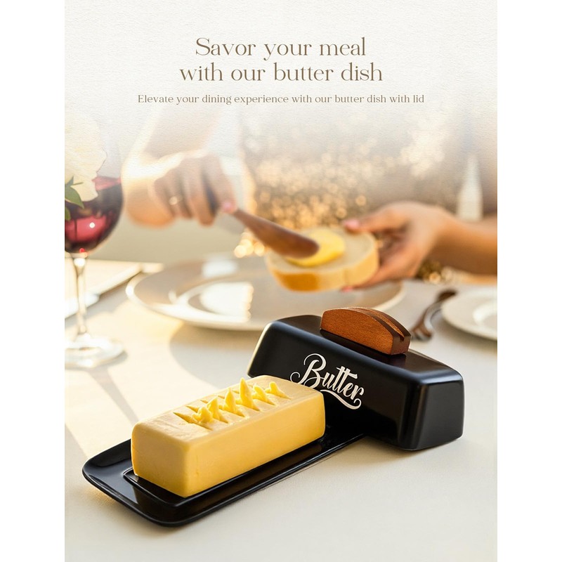Black Butter Dish with Lid and Knife，Black Butter Tray，Ceramic Butter