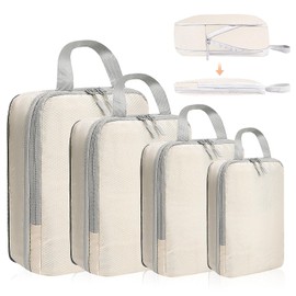 Compression Luggage Bag, beige, Beige 4 Pieces