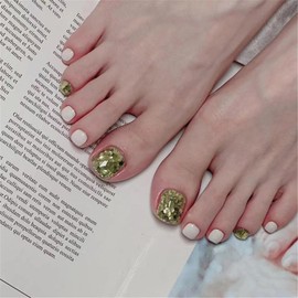 Foot Nail Tip Foot Thumb Nail Seal Foot False Nail Foot Nail Tip Spedicure Foot Nail Gel Summer Wedding Coming-of-age Ceremony Foot Nail Nail Foot Pedicure Magic Press Glossy Women's Gift (Green +