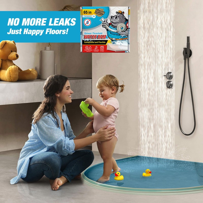 Shower Threshold Water Dam Barrier 65" - Transparent Collapsible Shower