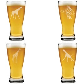 MIP 15 oz Beer Pilsner Glass Gift Set of 4 Giraffe Collection