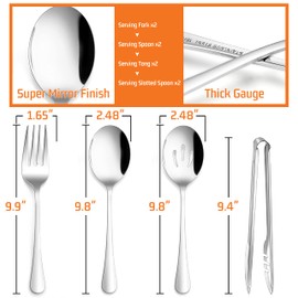 E-far Large Serving Utensils Set of 8, Stainless Steel 9.8 Inch Serving Spoons Slotted Spoon, 9.9 Inch Serving Fork, 9.4 Inch Serving Tong for Buffet Catering Banquet, Mirror Finish & Dishwasher Safe