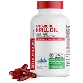 Bronson Antarctic Krill Oil 2000 mg with Omega-3s EPA, DHA, Astaxanthin and Phospholipids, 250 Softgels (125 Servings)