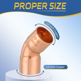 20-PACK GUOFIS 1/2Inch C x 1/2Inch C Copper 45° Elbow, LF Short Radius Fittings Elbow with Sweat Solder Connection for Residential, Commercial