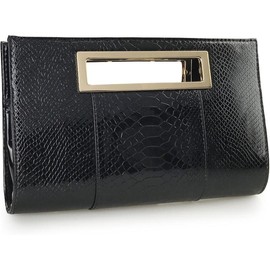 Classic Crocodile Pattern Faux Leather Metal Grip Cut it out Clutch with  Strap Womens Handbag - Color: Black