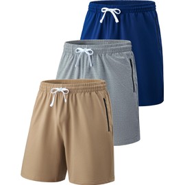 3 Pack: Mens Sweat Shorts Athletic Casual Jogger Shorts with Zipper Pockets, Terry Cloth Performance Tech Activewear (Set 3, Medium)