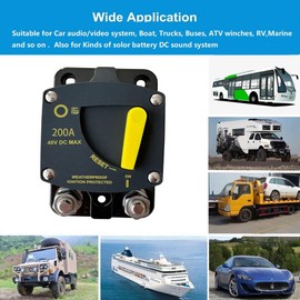 WOHHOM 200 Amp DC Circuit Breaker with Manual Reset 12V-48V Waterproof Surface Mount for Solor Battery System Car Audio RV Marine Boat Truck Trolling Motors, 30-300A Car Speaker Resettable Fuse