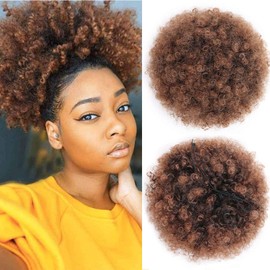 AISI QUEENS High puff Afro Ponytail Drawstring Short Kinky Curly Warp for African American Synthetic hair puff extensions with color 30#