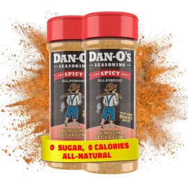 Dan-O's Spicy Seasoning, 2.5 oz Bottle, 2 Pack, Hot Seasoning for Chicken, Wings, Burger Patties, Veggies and More, Sugar Free, Zero Calorie, Use this Spicy Blend to Craft a Marinade, Dry Rub or Sauce