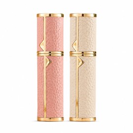 DIOHIO Atomizer Perfume Spray Bottle Refillable - 5ml Glass Inner Bottle with Premium Leather Case, Portable Travel Sprayer for Fragrance Lovers (White-Pink)