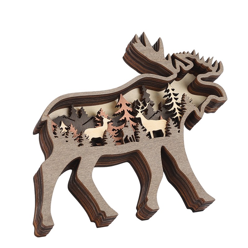 3D Wood Carving Animal Multi Layer Forest Animal Wood Carving