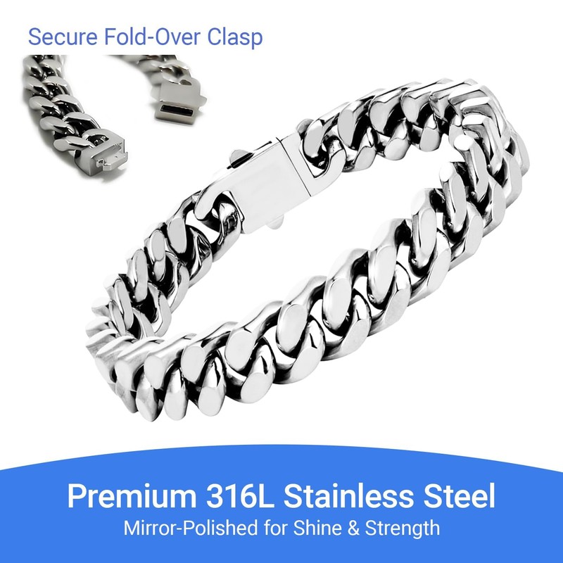 Mens Silver Colored Bracelet for Men，Stainless Steel Cuban Link Bracelet,