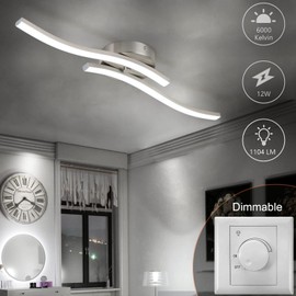 EDISLIVE Modern Dimmable LED Ceiling Light Curved 2 Light 22.5 in Minimalist LED Flush Mount Ceiling Light Fixture Lamp for Bedroom Foyer Kitchen 6000K Nickel