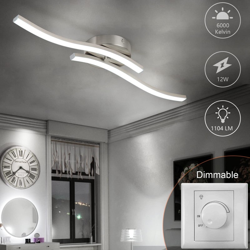 EDISLIVE Modern Dimmable LED Ceiling Light Curved 2 Light 22.5