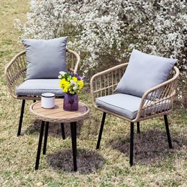 YITAHOME 3 Pieces Outdoor Bistro Set, All-Weather Wicker Patio Furniture Set, Rattan Conversation Set with Table and Chair for Balcony, Backyard, Pool, Porch, Deck - Grey