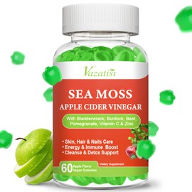 Vazatisi Sugar Free Apple Cider Vinegar Gummies, ACV with Sea Moss Gummies for Digestion, Gut & Immune Health, Apple Flavored -60 Count