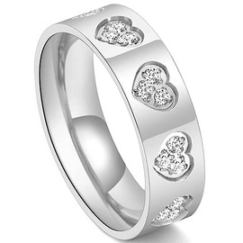 Jude Jewelers 6mm Stainless Steel Heart Shaped Eternity Wedding Band Statement Engagement Proposal Ring (Silver, 6)