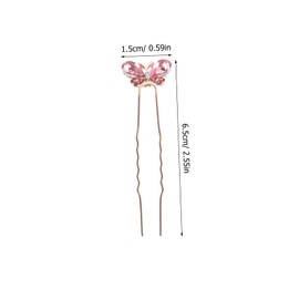 FRCOLOR 4pcs Butterfly Hair Accessories Bridal Hair Pins Wedding Party Hair Accessories Small Hairpin Hair Clip Simple U-shaped Hairpin Hair Forks for Pink Rhinestones