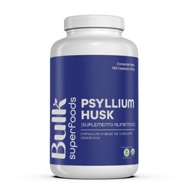 BULK SUPERFOODS Psyllium Husk 100% Natural Suplemento Alimenticio | 180 Cápsulas de 500 mg, Sin Gluten, Apto Dieta Keto, Sin Azúcares Añadidos, 3 Meses de Dotación