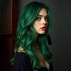 Jolelyne Dark Green Wavy layered Wigs with Curtain Bangs for