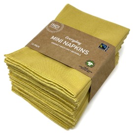 Indi by Kishu Baby - GOTS Certified 100% Organic Cotton Washable Mini Cloth Napkin Sets - Set of 12 Fairtrade Soft Muslin Napkins for All Occasions (Mustard)