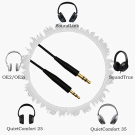 Alitutumao SoundTrue QC25 Audio Headphones Cable Replacement 2.5mm to 3.5mm Aux Cord Compatible with Bose On-Ear 2 OE2 OE2i QC25 QC35 Soundlink Headphones (Black)