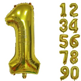 32 Inch Number Balloons Giant Number Aluminium Foil Helium Balloons for Birthday Party Celebration Decoration New Year Baby Shower Anniversary (Gold, 1)