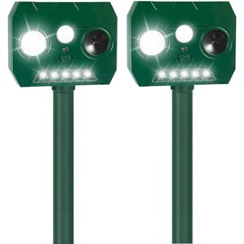 2025 Solar Ultrasonic Raccoon Squirrel Deer Repellent Rabbit Deterrent Animal Repeller Sonic Fortress Pro with Flash Light Motion Sensor to Keep Cat Dog Fox Skunk Out of Garden Yard(2Pack)