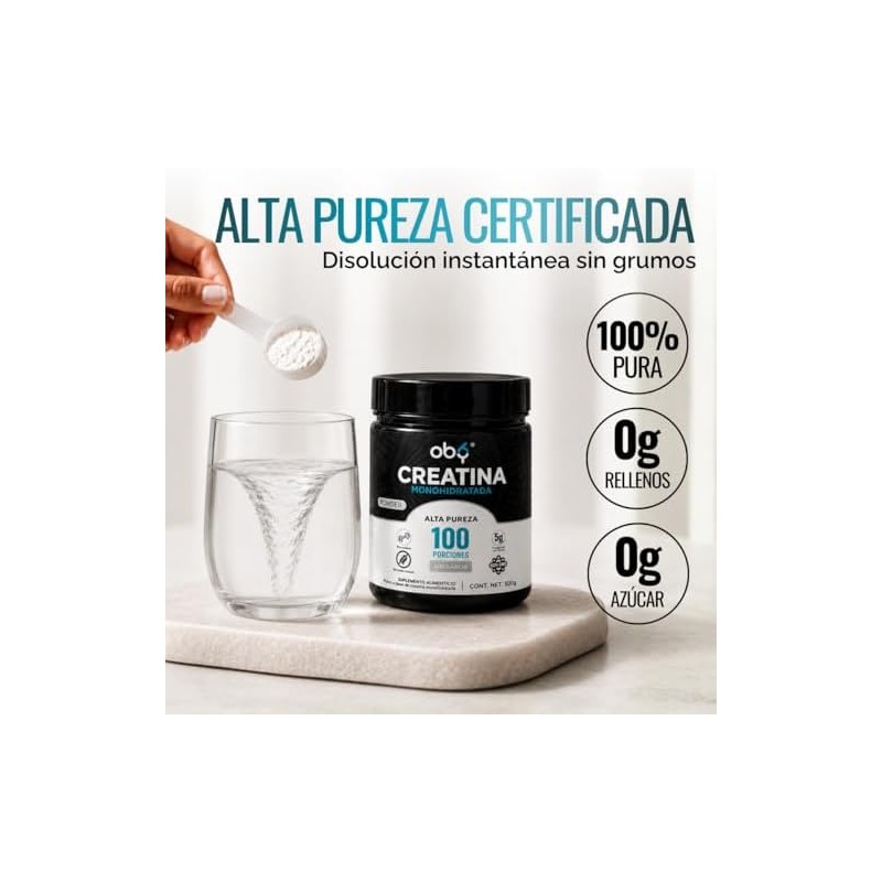 Oby Creatina Monohidratada Micronizada en Polvo 100 Alta Pureza Certificada