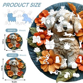 Wooden Puzzle for Adults - 3D Vision Effect White Dog Wooden Puzzle 200 Pcs Unique Shape Advanced Wooden Jigsaw Puzzle, Wood Puzzles, Challenge Wooden Jigsaw Puzzle(11.1 x 11.2 in)