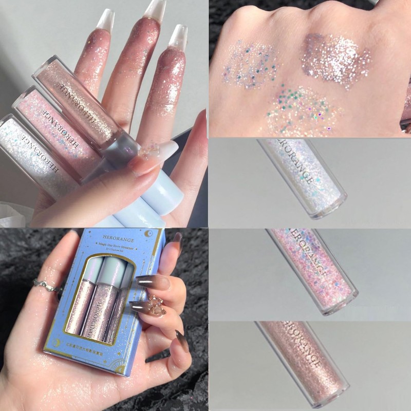 KARLOR Glitter Eyeshadow Liquid, 3 Pieces Glitter Eyeshadow Liquid Eyeshadow