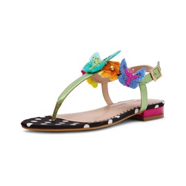 Betsey Johnson Women's Halie Flat Sandal, Black Multi, 6