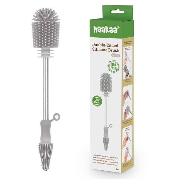 Haakaa - Kit de cepillo para polvo de limpieza de silicona para botellas y hendiduras - Silicona de grado alimenticio: apto para lavaplatos (rubor de cepillo para polvo)
