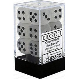 DND Dice Set-Chessex D&D Dice-16mm Frosted Clear and Black Plastic Polyhedral Dice Set-Dungeons and Dragons Dice Includes 12 Dice – D6