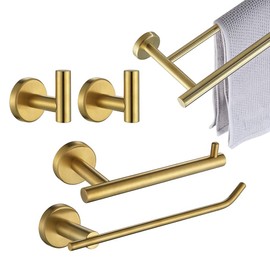JQK Bathroom Hardware Set, 5-Piece Bath Accessories Set Brushed Gold Wall Mount Includes 24 in Towel Bar, 9 in HT Bar, TP Holder, Towel Hook x 2, BAS105-BG