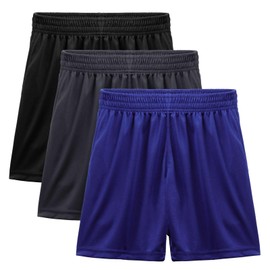 BEARAE Boys Athletic Shorts with Pockets, Quick Dry Performance Basketball Shorts, Active Shorts with Drawstring, 3 Pack Black+dark Gray+blue, 7-8