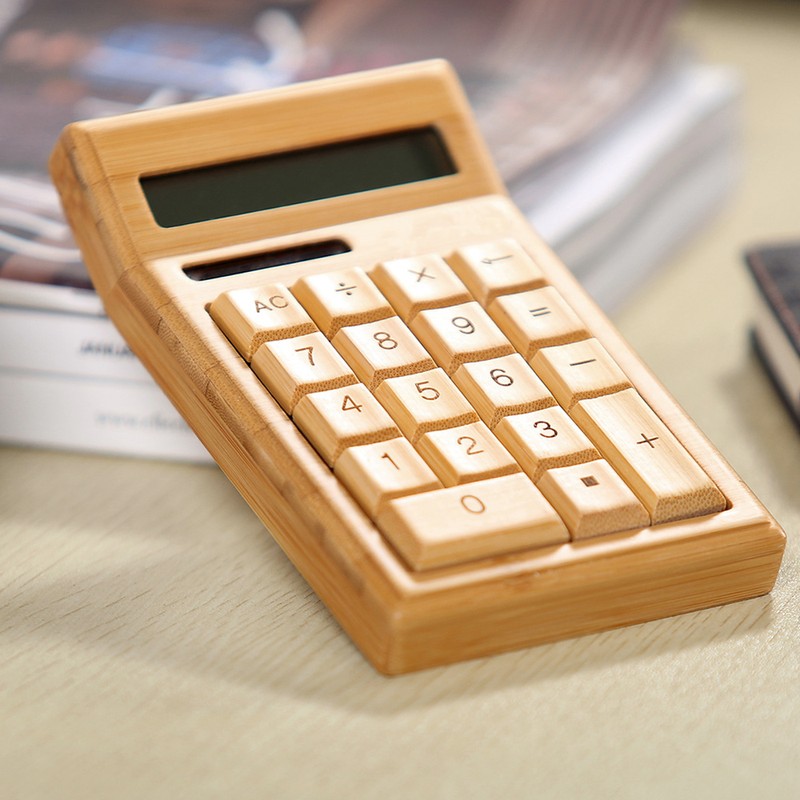 Eco-friendly Bamboo Electronic Calculator Counter Standard Function 12 Digits Solar