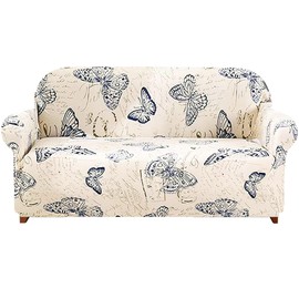 HEYOMART Sofa Cover High Stretch Elastic Fabric 1 2 3 Seater Sofa Slipcover Chair Loveseat Couch Cover Polyester Spandex Furniture Protector Cover with 1 Pillowcase (1 Seater, Pattern #Butterfly)