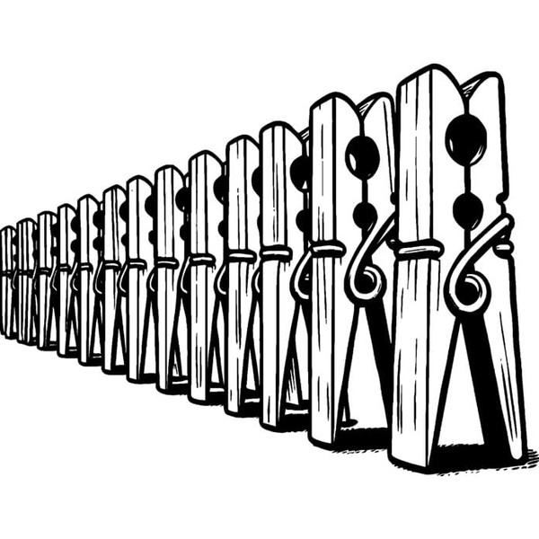 'Wooden Clothes Pegs' Rubber Stamp - Unmounted Design for Crafting