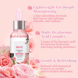 Rose Face Serum for Women，Moisturizer Rose Facial Serum，Hydrating Rose Serum for Face（30ML）