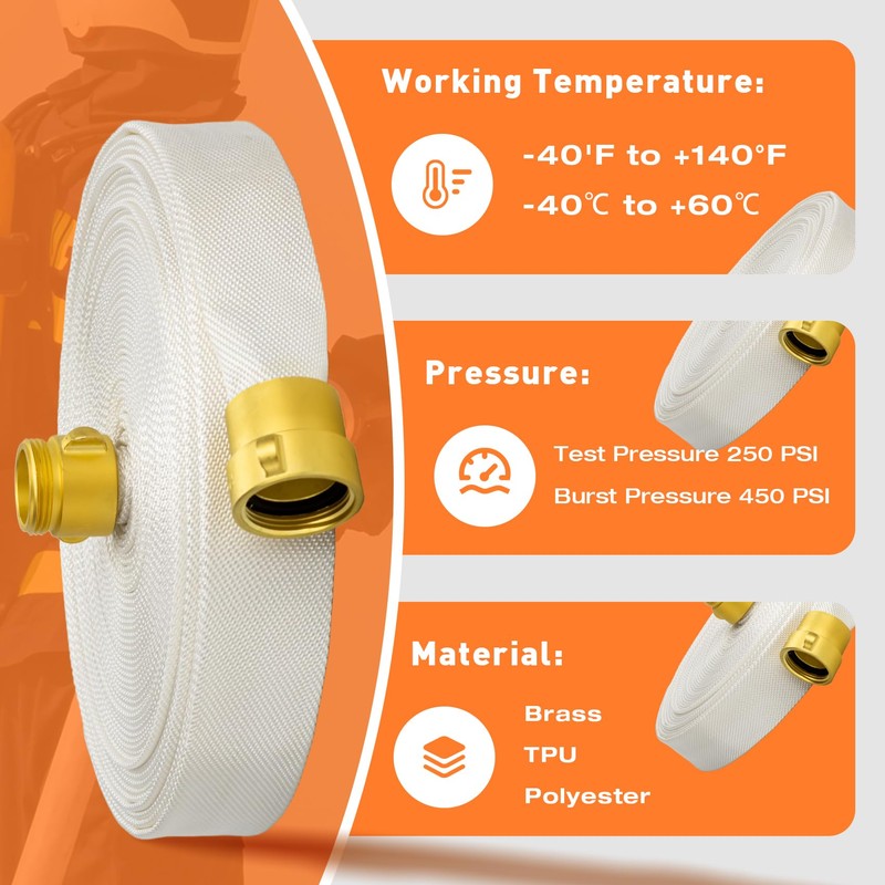 Ceelpeopar 100FT Fire Hose, 1-1/2" ID, 1.5 inch fire hydrant